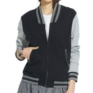 Madewell Varsity Bomber Jacket Black Gray Small